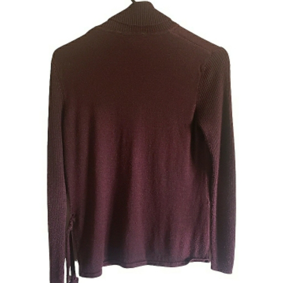 Vintage 90s Norton McNaughton Turtleneck Burgundy Silk Wool Sweater Classic M - Picture 3 of 10